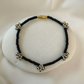 Black Round Beaded Ghungroo Charm Payal Anklet, 2 of 3