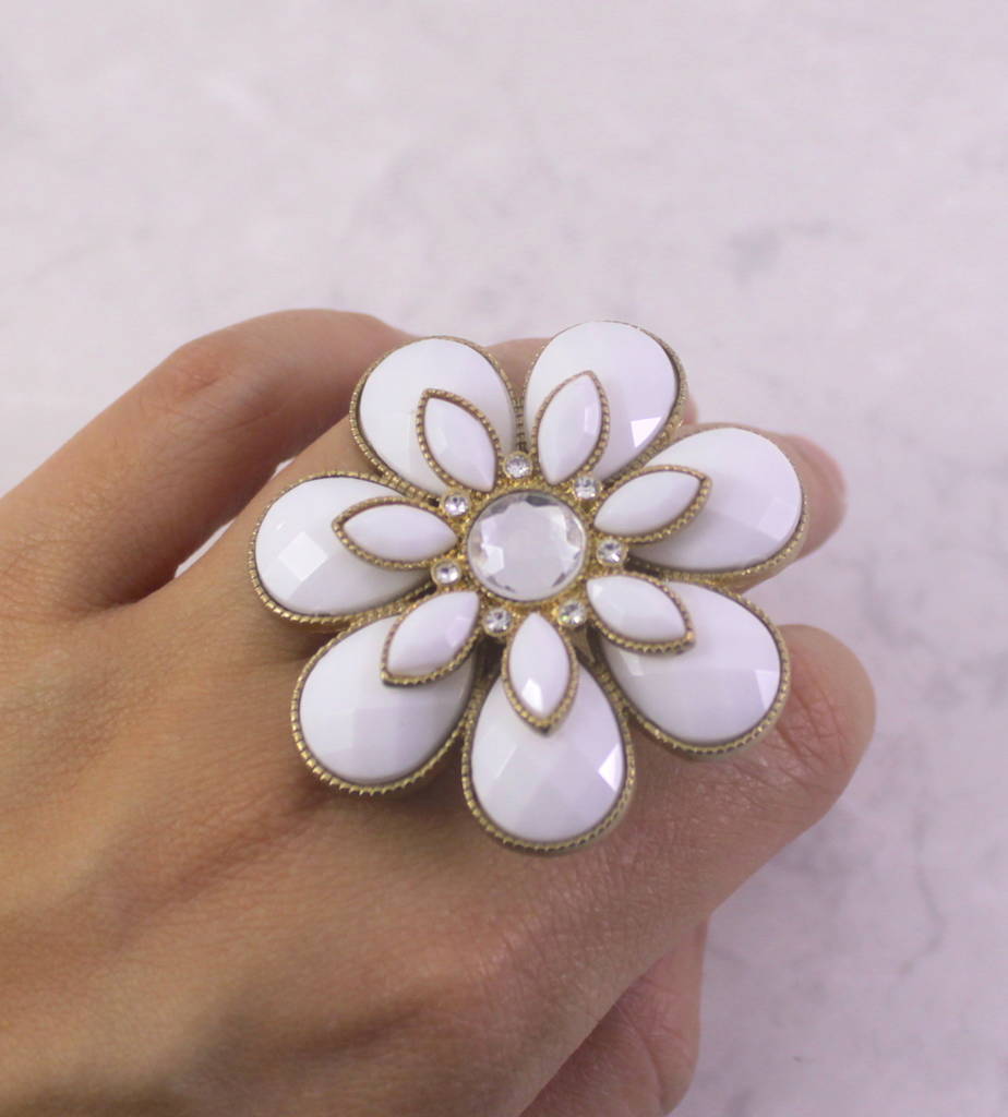 Statement White Flower Ring By Lucy Loves Neko | notonthehighstreet.com