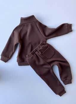 Walnut Fleeced Tracksuits Kids Ribbed Cotton, 6 of 11