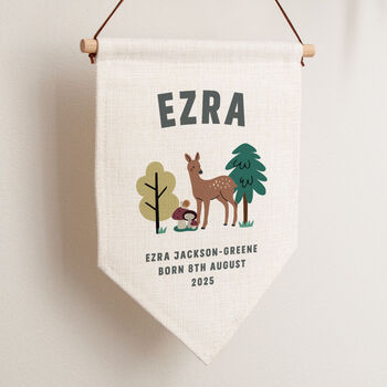 Personalised Woodland Design New Baby Hanging Flag, 2 of 2