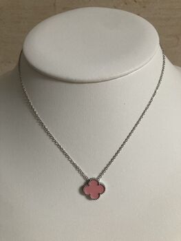 Pink Double Sided Clover Silver Necklace, 2 of 6