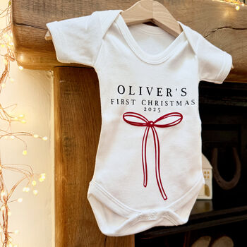 Personalised Baby's First Christmas Bow Babygrow, 3 of 4