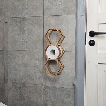 Handcrafted Oak Wood Honeycomb Toilet Paper Rack, 8 of 8