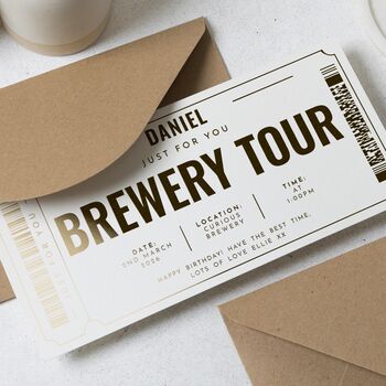 Gold Foil Brewery Tour Gift Custom Voucher Personalised, 4 of 8