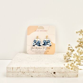 Dainty Handmade Blue And White Floral Earrings, 5 of 5