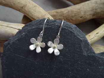 Silver And Gold Daisy Drop Earrings, 2 of 3