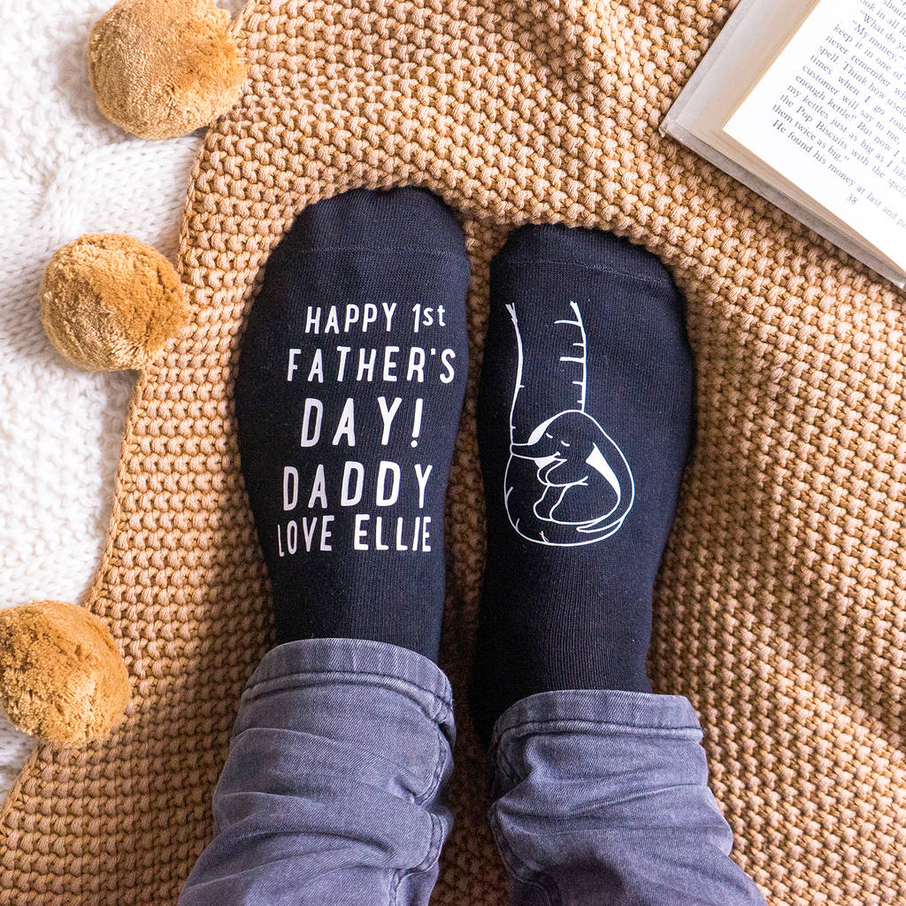 personalised elephant first fathers day mens socks by sparks and ...