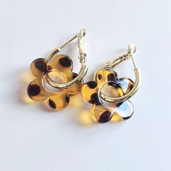 Tortoiseshell Flower Hoop Earrings, 2 of 6