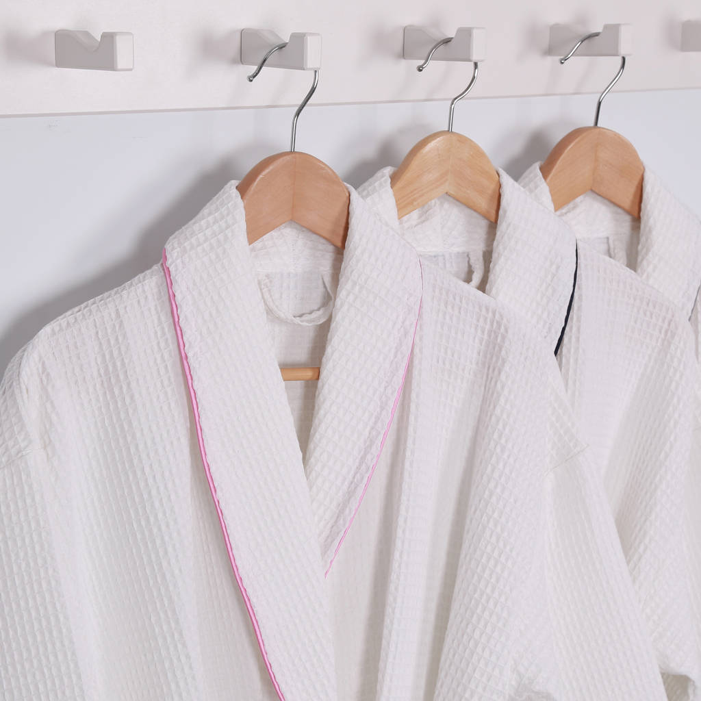 personalised wedding waffle dressing gown with piping by duncan stewart
