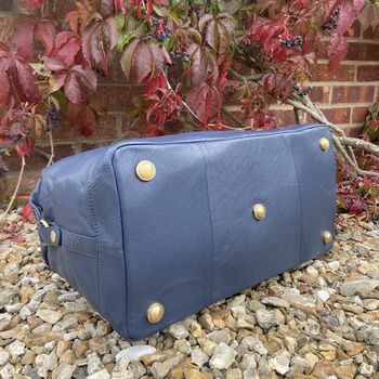 Navy Blue Soft Leather Travel Bag, Holdall, Flight Bag, 4 of 6