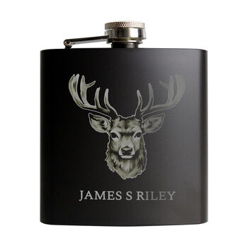Personalised Stag Design Black Hip Flask Gift For Him, 6 of 6