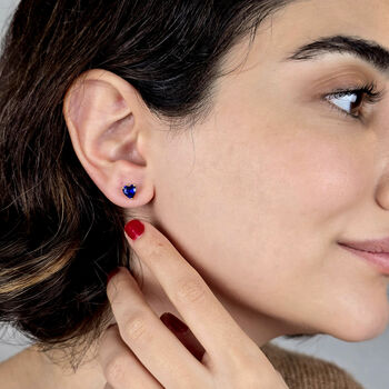 Sapphire Heart September Birthstone Stud Earrings, 2 of 3