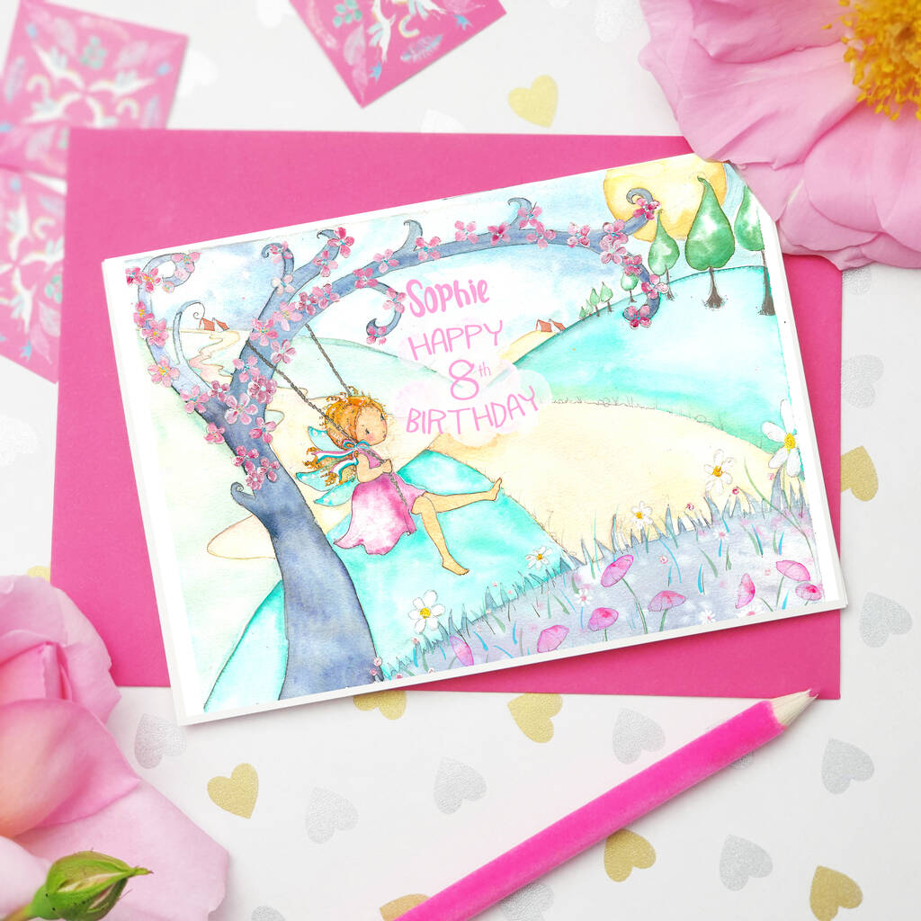 Personalised Swing Fairy Birthday Card, 1 of 2