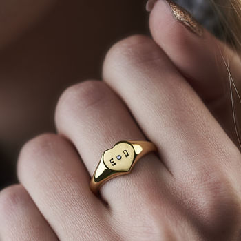 Personalised Handstamped Heart Signet Ring With Diamond, 4 of 12