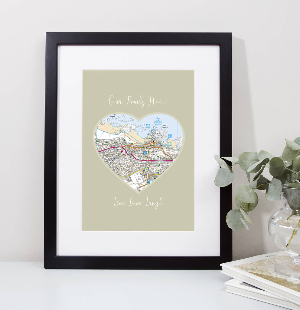 Personalised 'Home Sweet Home' Map Heart Print, 1 of 7