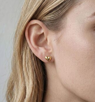 Kokoro Mini Heart Gold Stud Earrings, 2 of 5