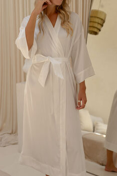 White Long Satin Bridal Robe, 2 of 10