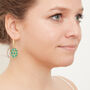 Emerald Gold Plated Silver Mandala Drop Earrings, thumbnail 3 of 11