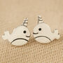 Sterling Silver Narwhal Stud Earrings, thumbnail 3 of 3