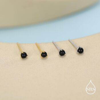 Natural Black Onyx Stud Earrings In Sterling Silver, 3 of 12