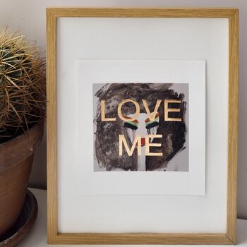 Love Me Giclee Art Print With Gold Leaf Lettering, 3 of 5