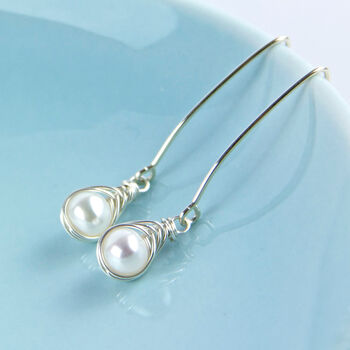All Wrapped Up Pearl And Silver Long Earrings, 5 of 10