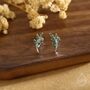 Sterling Silver Emerald Green Leaf Internally Threaded Flat Back Earrings, thumbnail 2 of 10