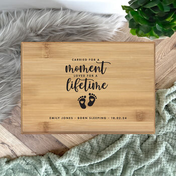 Personalised Bamboo Urn For Cremation Ashes Angel Baby Design, 5 of 12