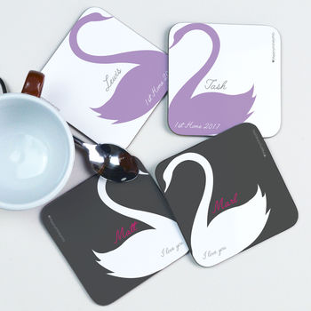 Personalised Swan Heart Coasters Pair, 2 of 7