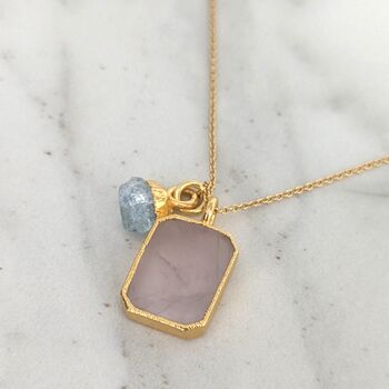 The Duo Rose Quartz Necklace, Gold Plated, 2 of 12