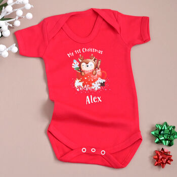 Personalised 'My 1st Christmas' Babygrow And Socks Set For Baby, 6 of 6