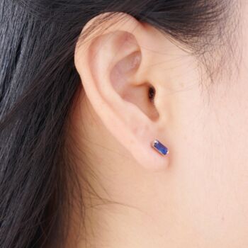 925 Sterling Silver Blue Baguette Stud Earrings, 3 of 8