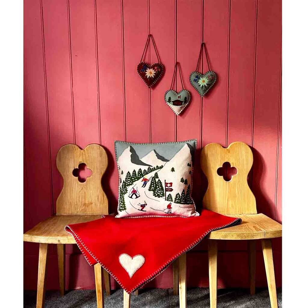 Wool Après Ski Run Hand Embroidered Cushion, 1 of 3