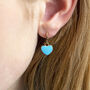 Gold Plated Blue Enamel Heart Huggie Earrings, thumbnail 2 of 8