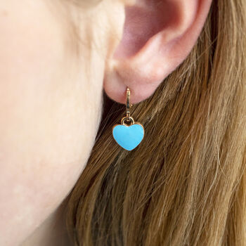Gold Plated Blue Enamel Heart Huggie Earrings, 2 of 8