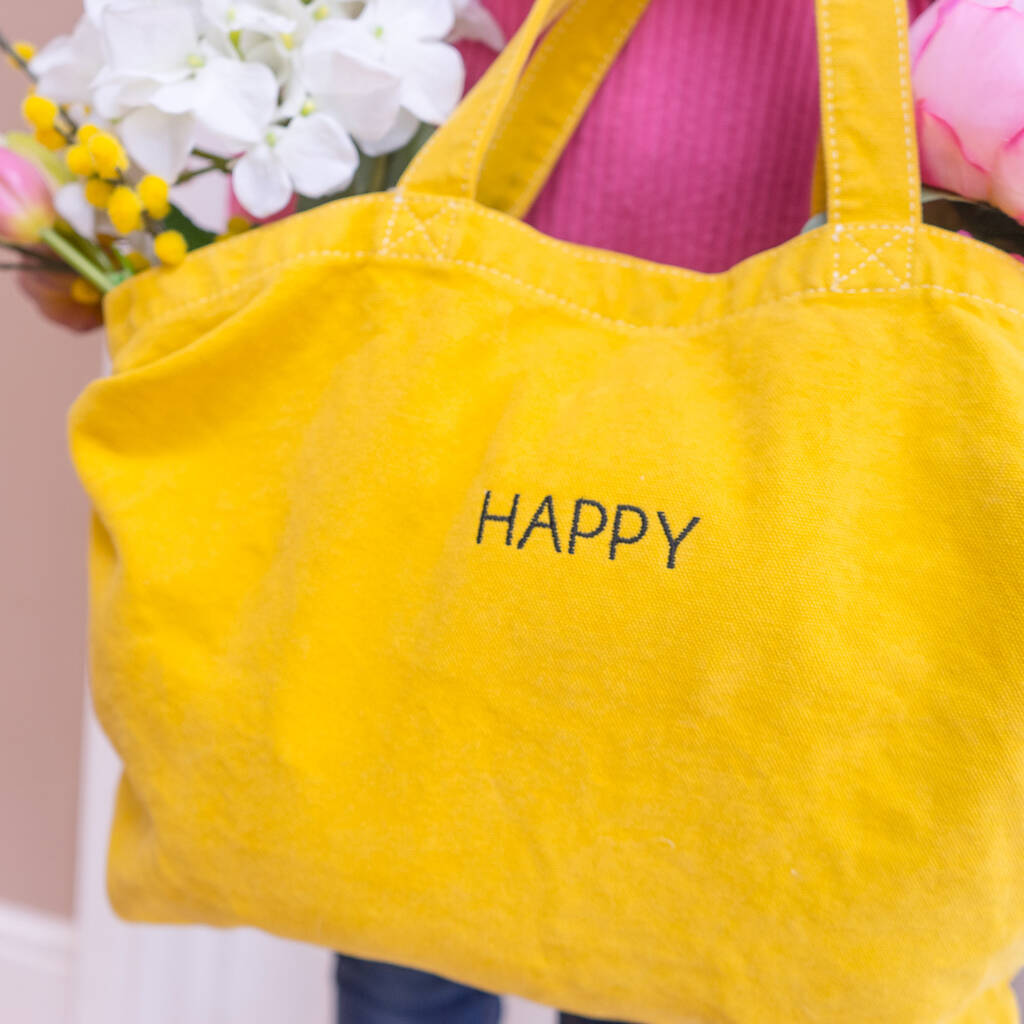 Personalised Embroidered Happy Tote Bag, 1 of 8