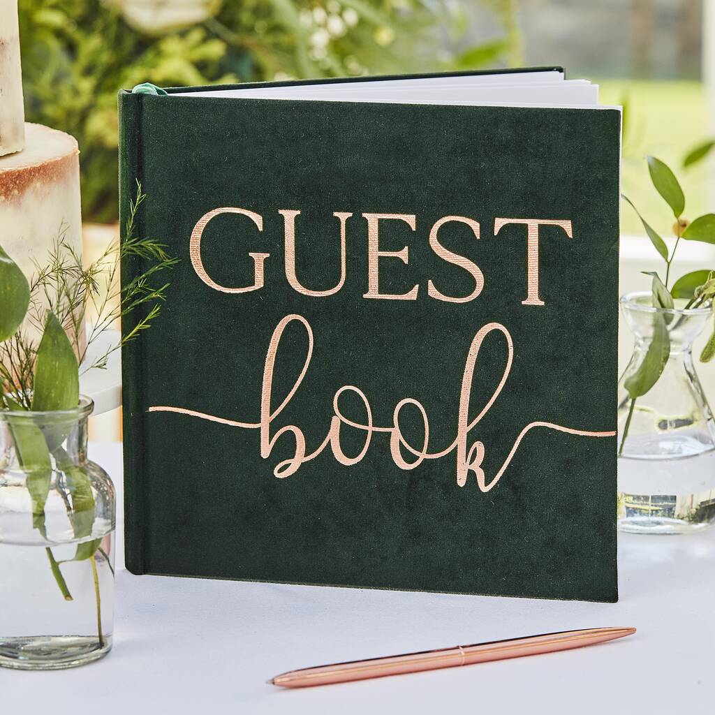 Green Velvet Foiled Wedding Guest Book, 1 of 2