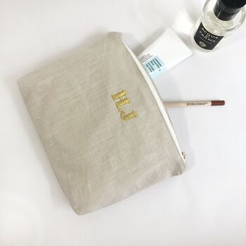 Personalised Makeup Pouch, Natural Linen Pouch Bag, 3 of 4