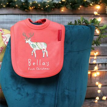 Personalised Nordic Deer First Christmas Bib, 2 of 8