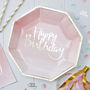 Pink Ombre And Gold Foiled Happy Birthday Paper Plates, thumbnail 1 of 2