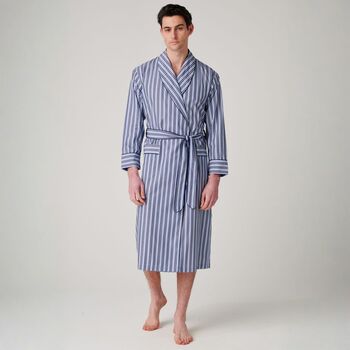 Men's 'Navy Spark' Stripe Crisp Cotton Robe, 2 of 5