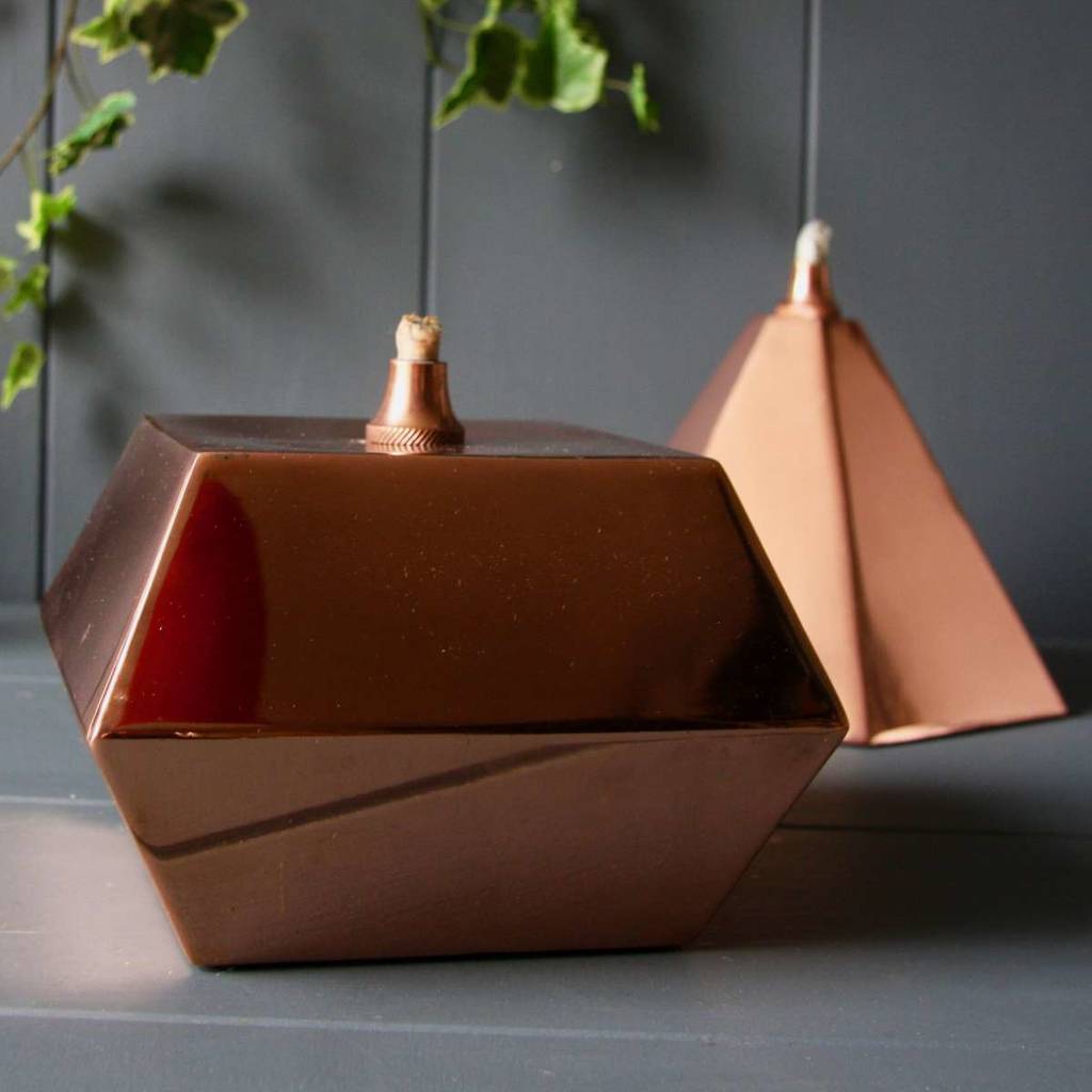 Square Copper Tabletop Oil Lantern By London Garden Trading