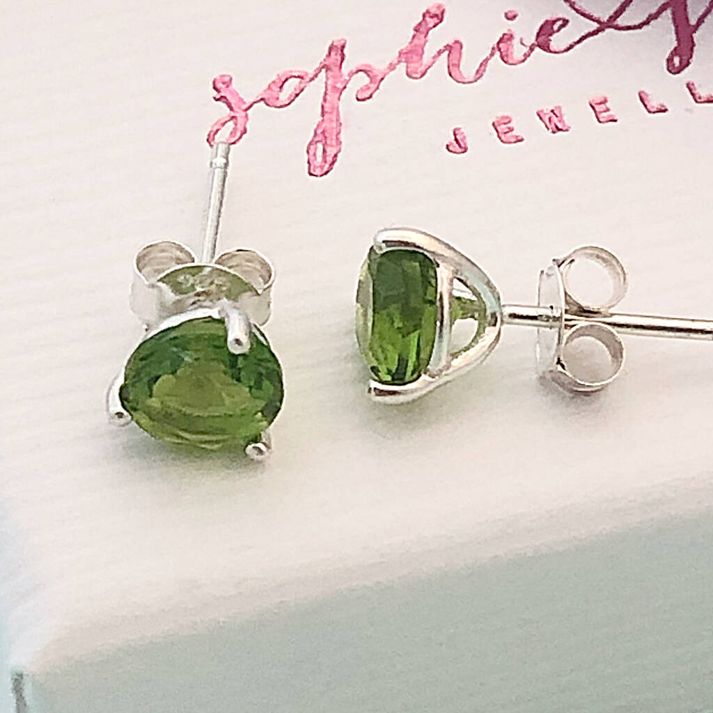Peridot Earrings  Green Gemstone Studs  August Birthstone Gift  Ninaouity