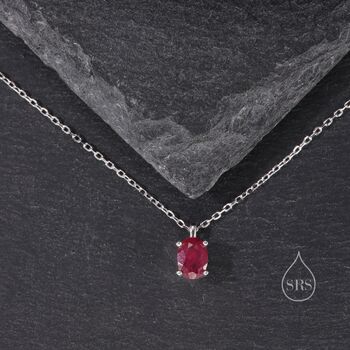 Tiny Genuine Raw Ruby Crystal Oval Pendant Necklace, 3 of 10