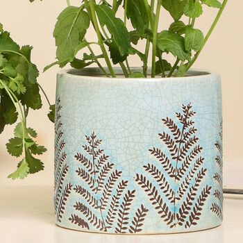 Leaf Patterned Blue Ceramic Plant Pot, 4 of 9