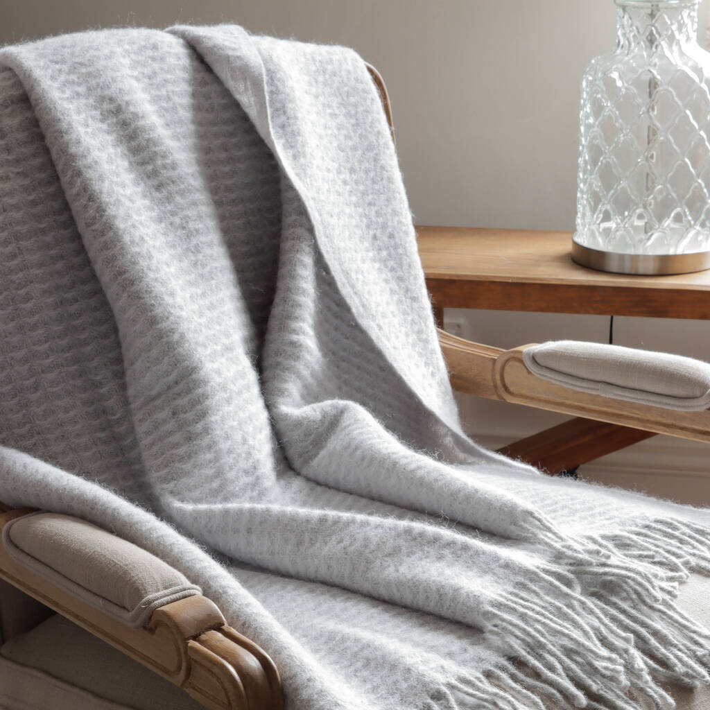 Pale Grey Waffle Wool Throw By Marquis & Dawe