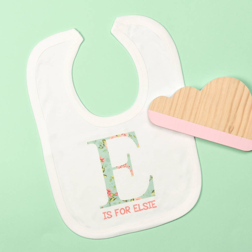 personalised floral initial bib by little baby boutique