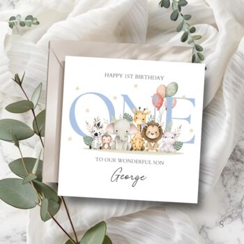 Safari Animals 1st Birthday Card For Son, Daughter, Any Relationship, 2 of 3