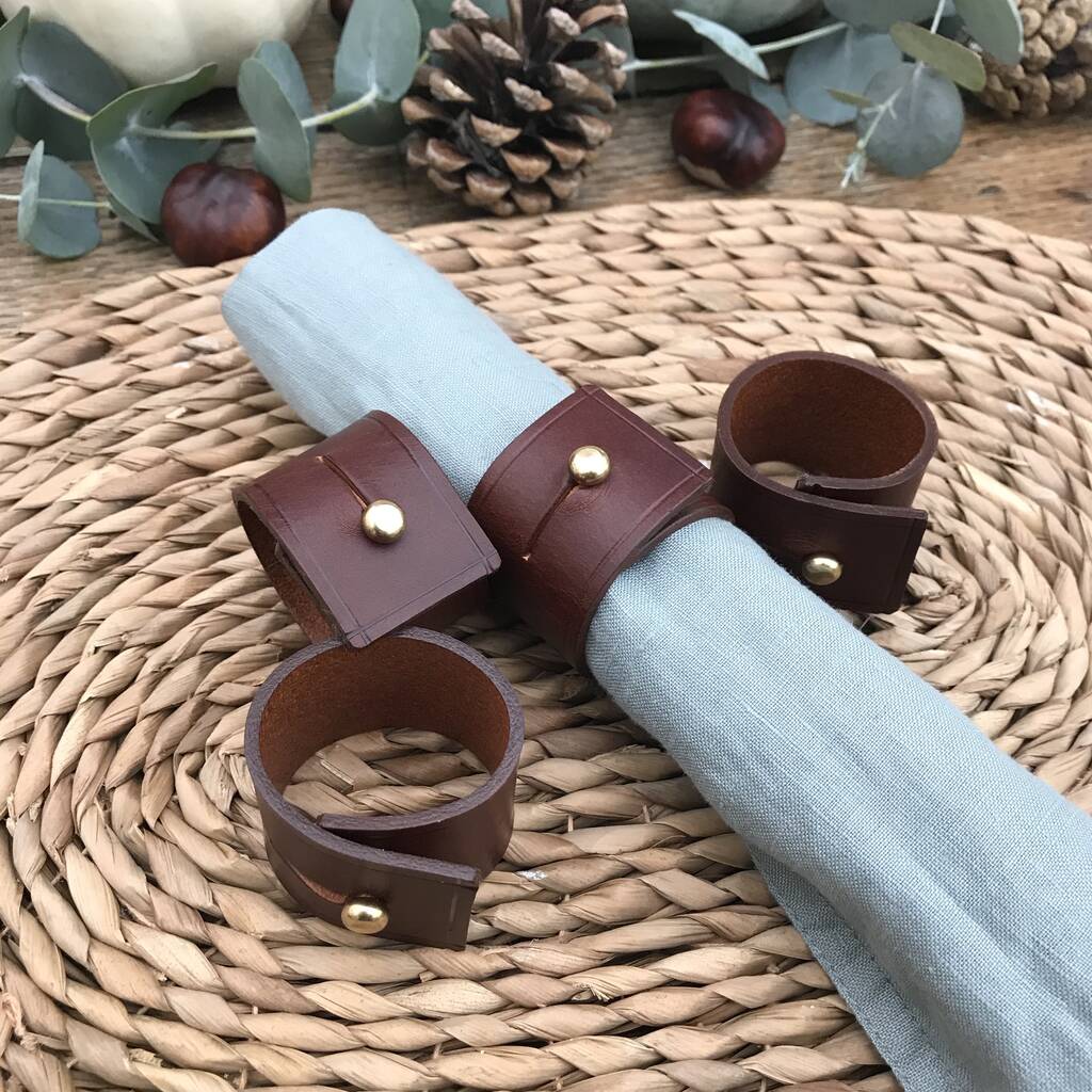 Set Of Mid Brown Leather Napkin Rings, 1 of 2