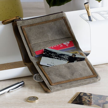 Waxed Cotton Leather Wallet With Metal Photo Insert, 5 of 10